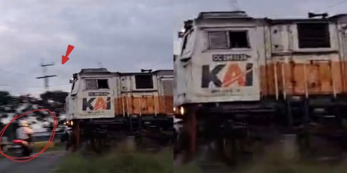 Menyoroti insiden viral terkait kecelakaan pemotor yang tertemper KA Sangkuriang di Perlintasan Jember, Jawa Timur. (Instagram.com/@railfanssindo)
