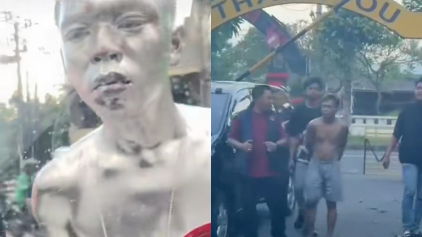 Viral manusia silver di Bali minta uang sambil menodongkan pisau. (Instagram/polrestadenpasar)