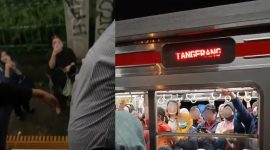 Insiden KRL Duri-Tangerang yang sempat mogok di antara Stasiun Bojong Indah dan Taman Kota. (X/harutonaa_)