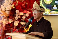 Wali Kota Batam, Amsakar Achmad, memaparkan sejumlah capaian Batam saat membuka Mubes ke-3 PKBSS Kepri di Hotel S, Batam, Minggu (6/9/2026). 