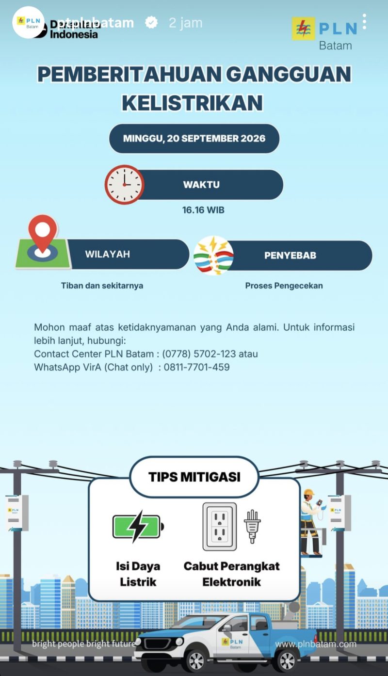 Informasi Gangguan PLN Batam (dok/photo)